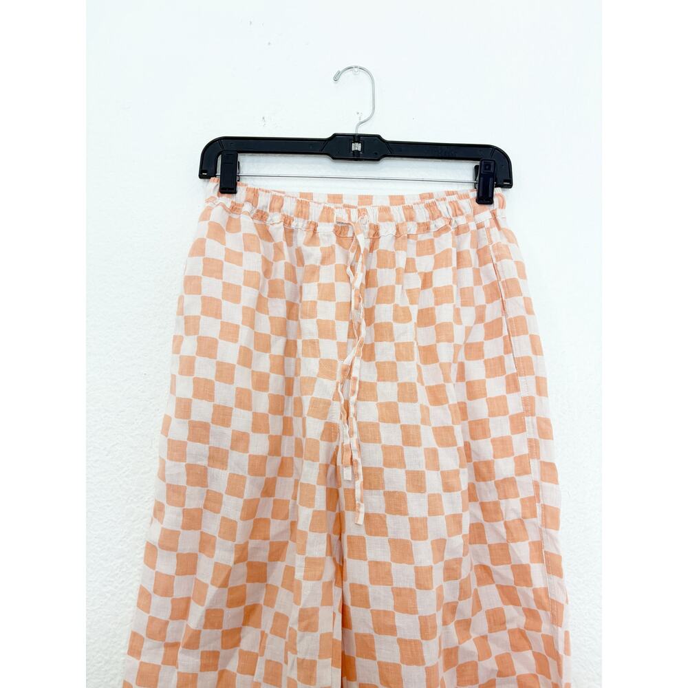 Holiday Emma Mulholland Orange Checkered Linen Pants Size Small Wide Leg - Picture 4 of 13
